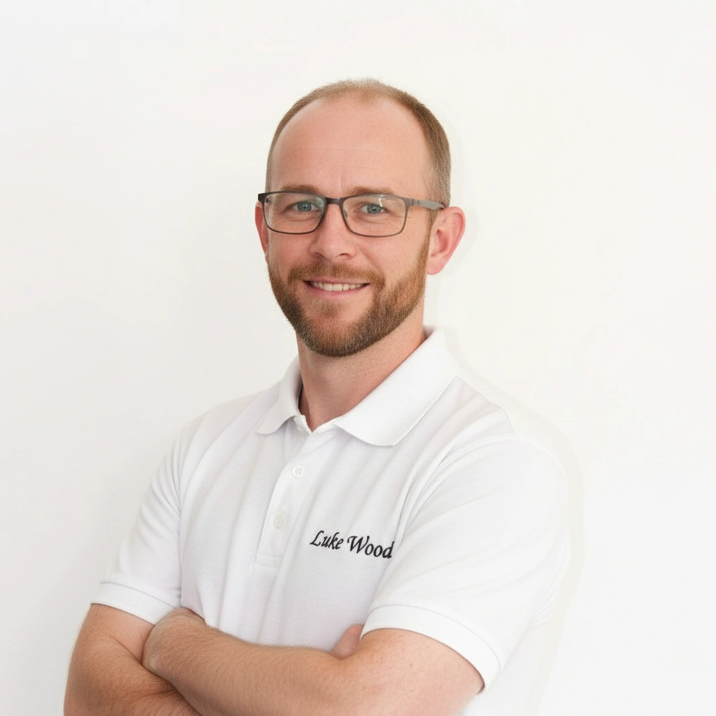 Luke Wood, owner of Luke's Chimney Services, wearing company uniform